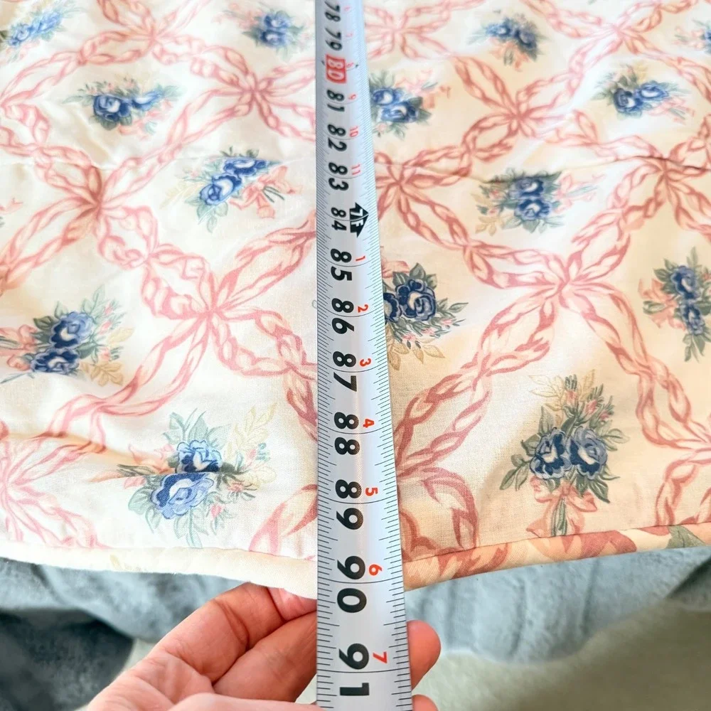 Vtg Royalty Collection Cottagecore Blue Rose Floral Comforter Pink Ribbon Full/Q